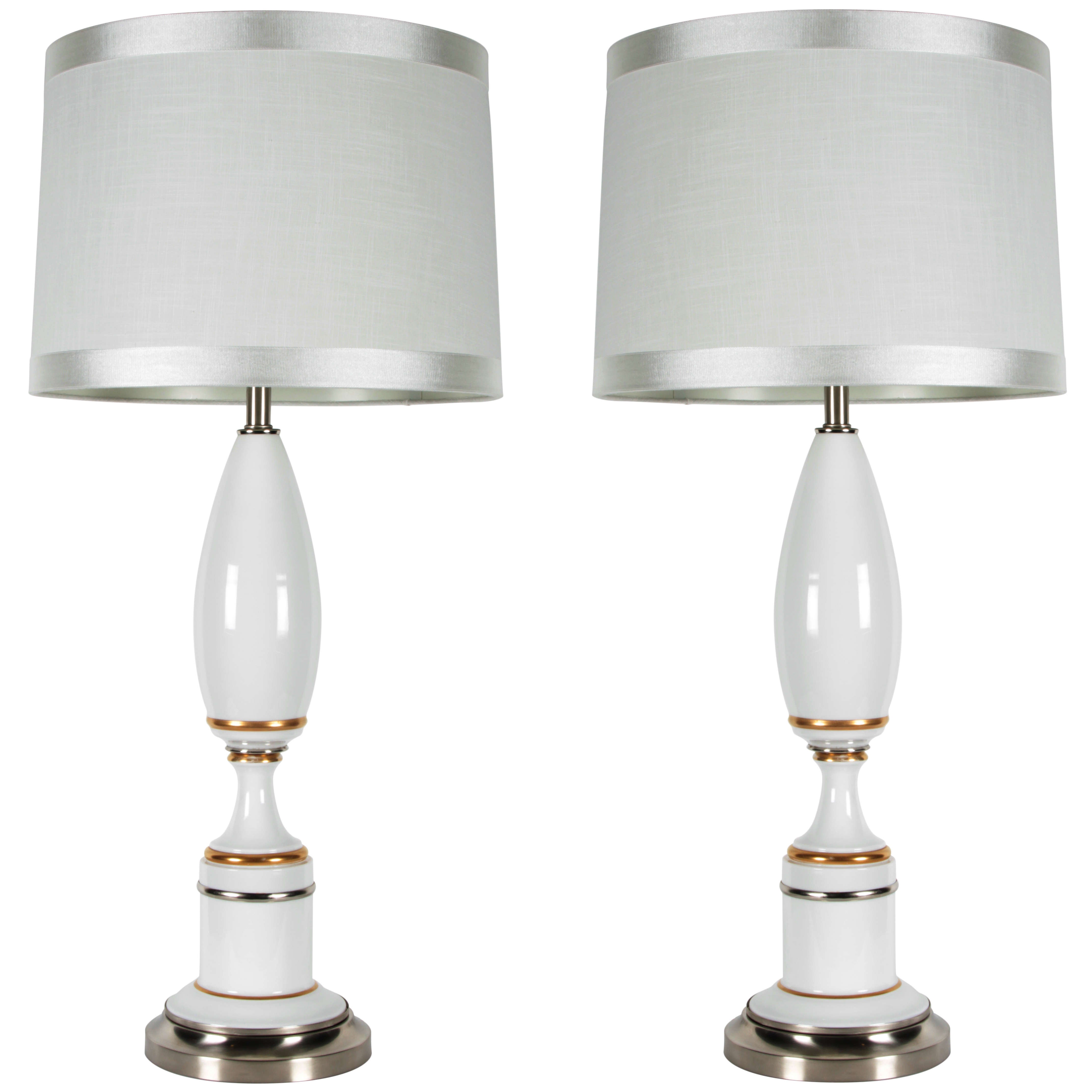 French Art Deco White Porcelain Lamps