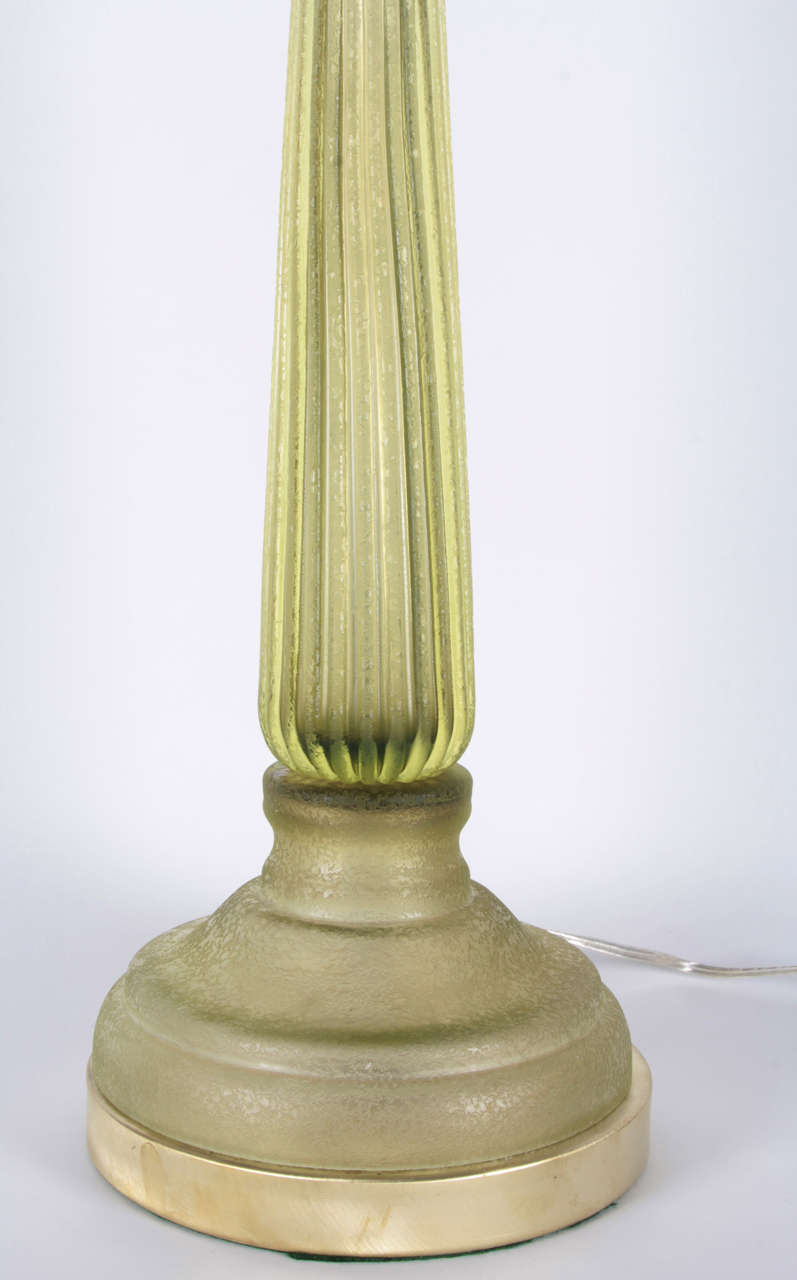 Italian Pair of Celery Green Glass Lamps by Seguso
