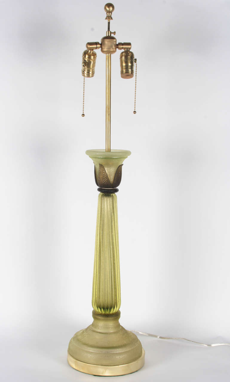 Pair of Celery Green Glass Lamps by Seguso In Excellent Condition In New York, NY