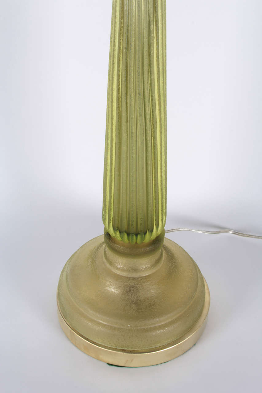 20th Century Pair of Celery Green Glass Lamps by Seguso