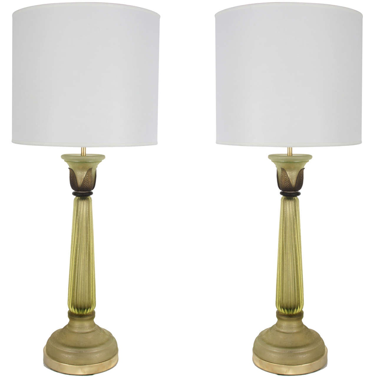 Pair of Celery Green Glass Lamps by Seguso