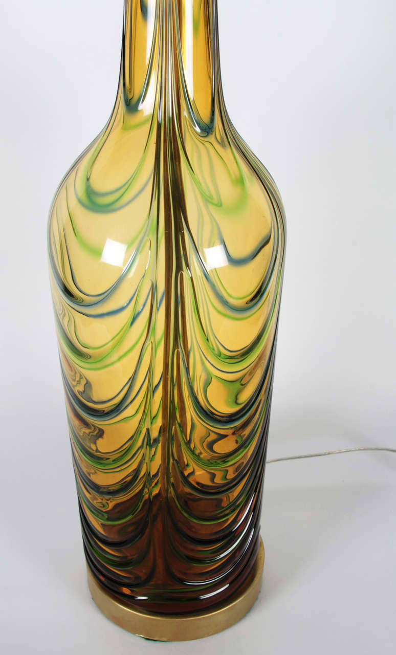 Italian Seguso Mid Century Acid Green Murano Glass Lamps