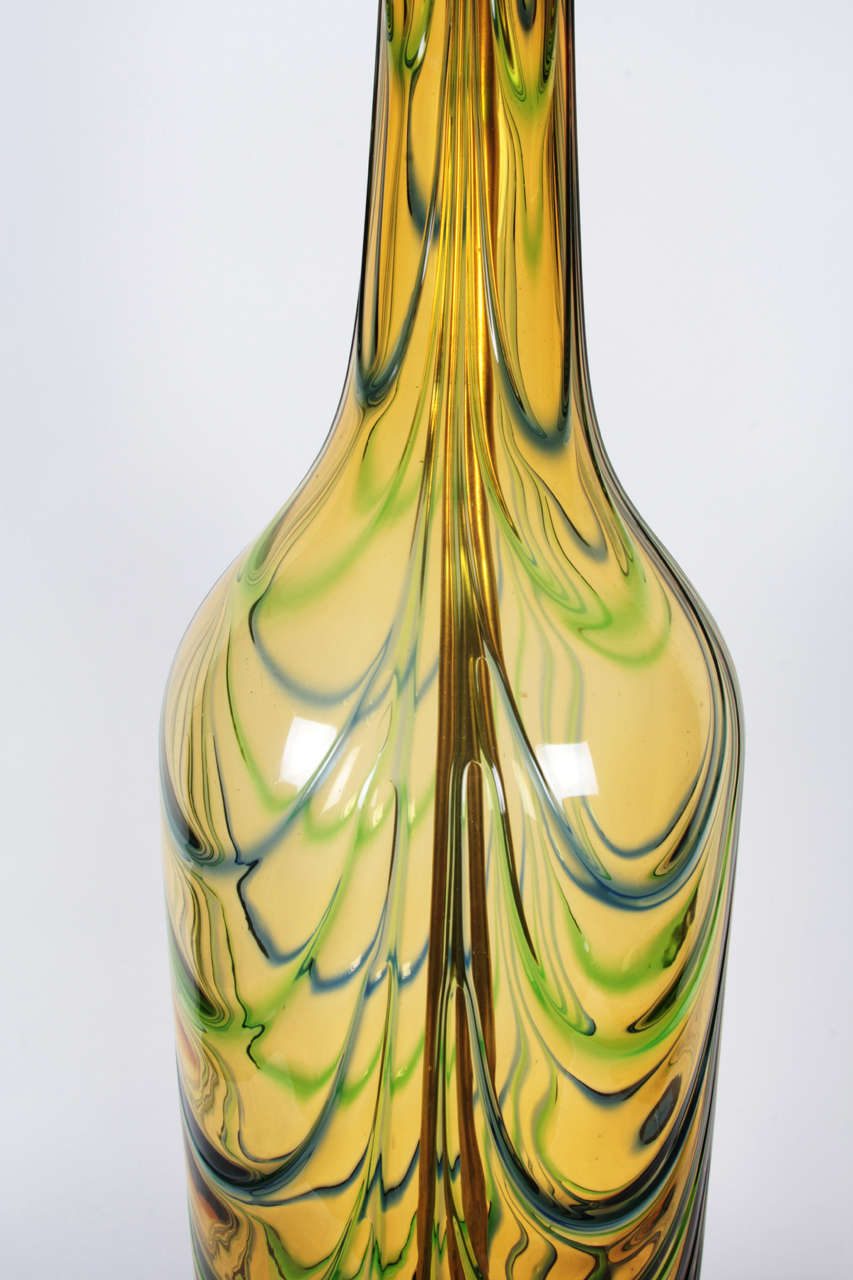 Seguso Mid Century Acid Green Murano Glass Lamps In Excellent Condition In New York, NY