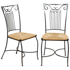 Pair of Iron Chairs with Rush Seats