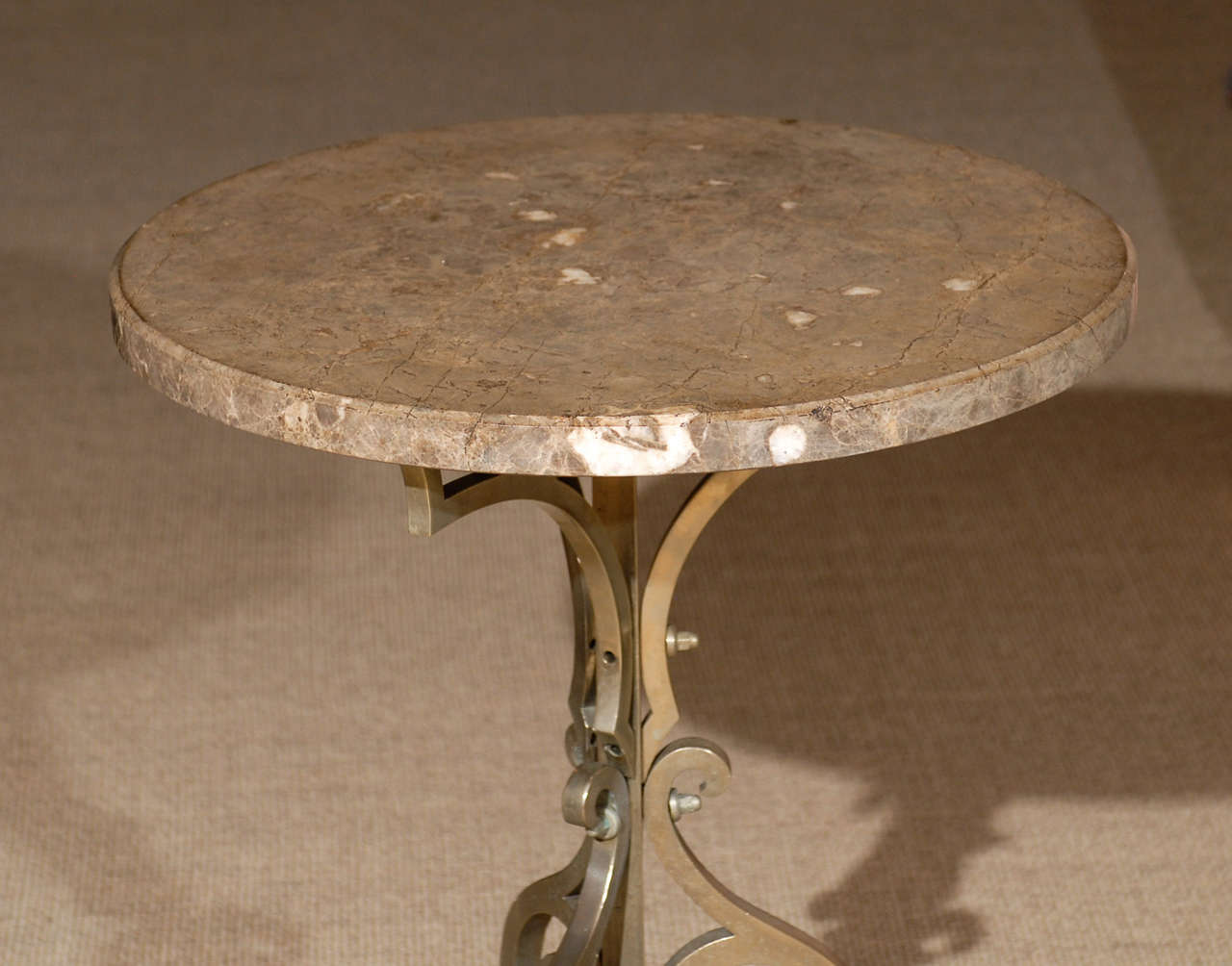 French Portuguese Gueridon Silver Bronze with Marble Top, circa 1940