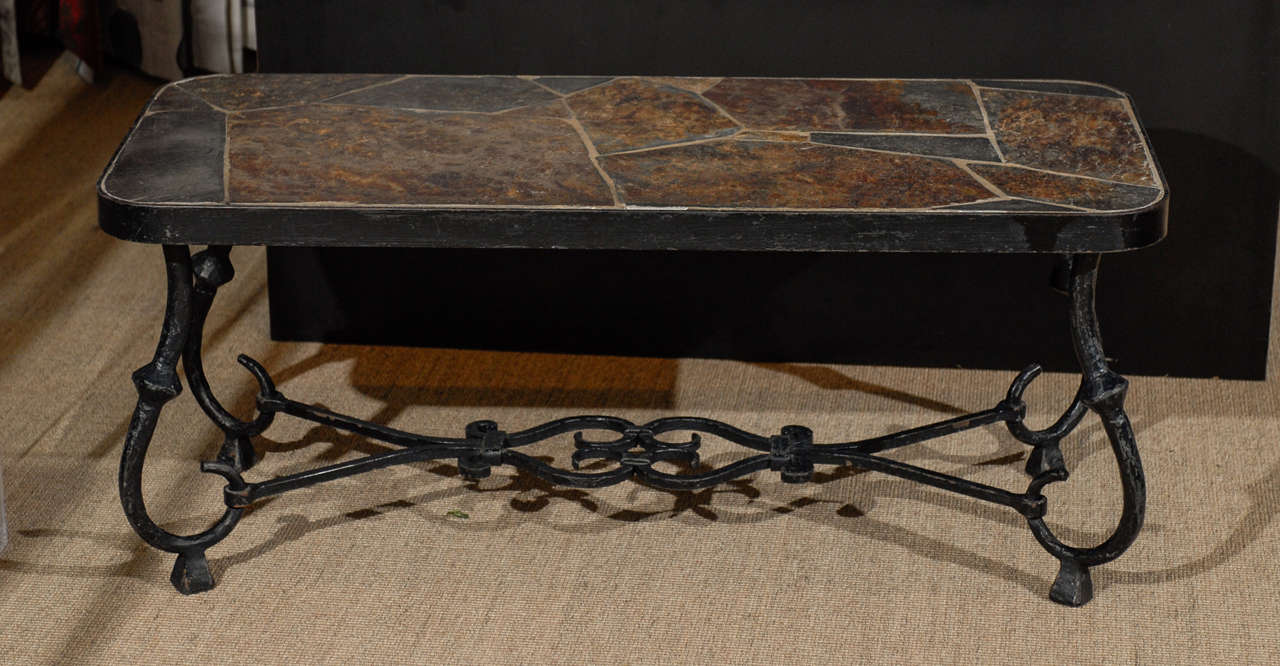 Coffee Table With Inlaid Slate Top Circa 1950