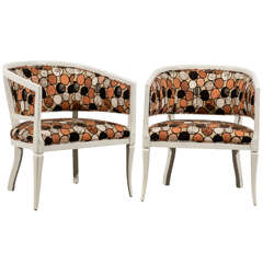 Vintage Pair Baker Style Barrel Back Armchairs in Cream Lacquer 4