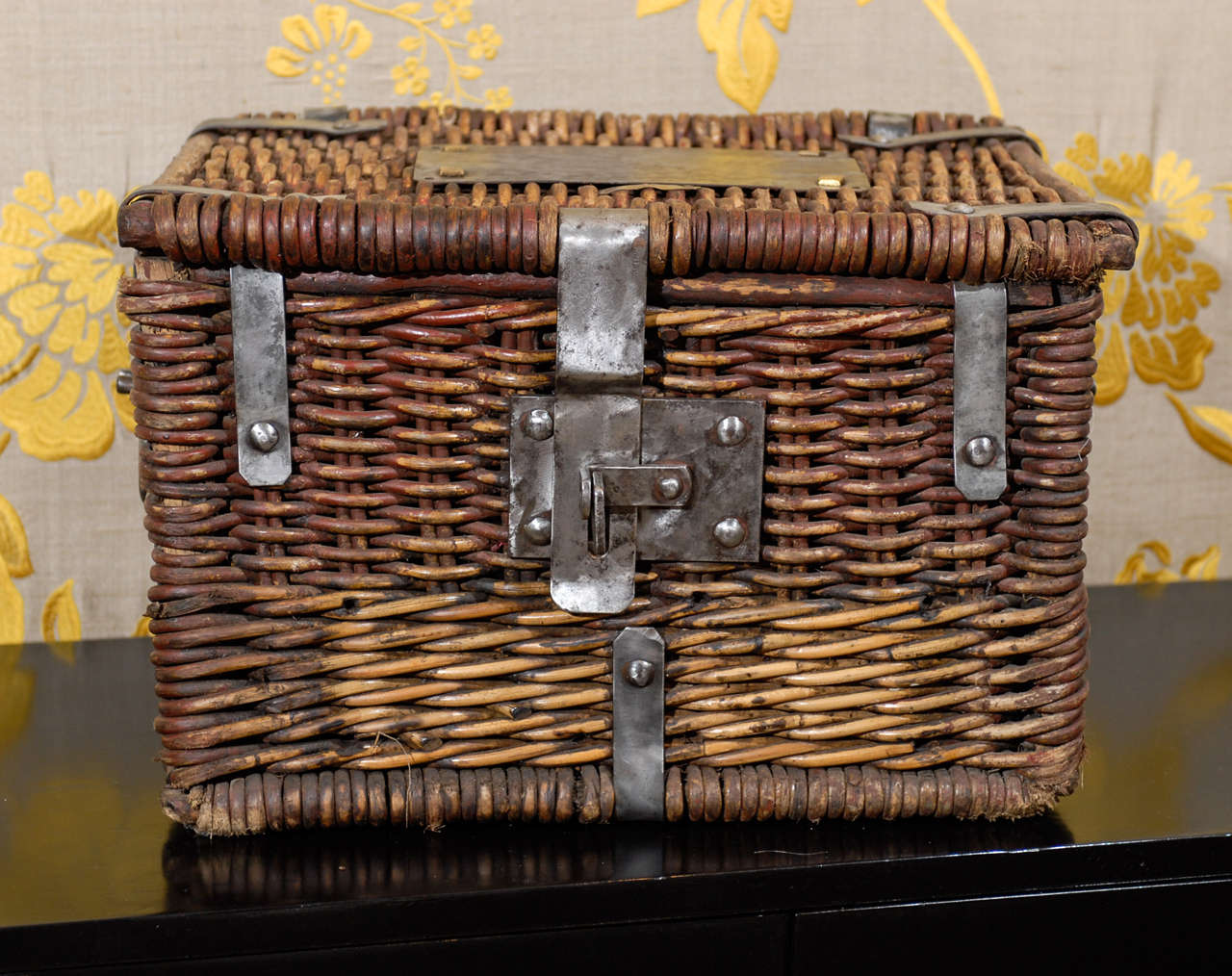 Basket from the 1940`s with steel straps and handles