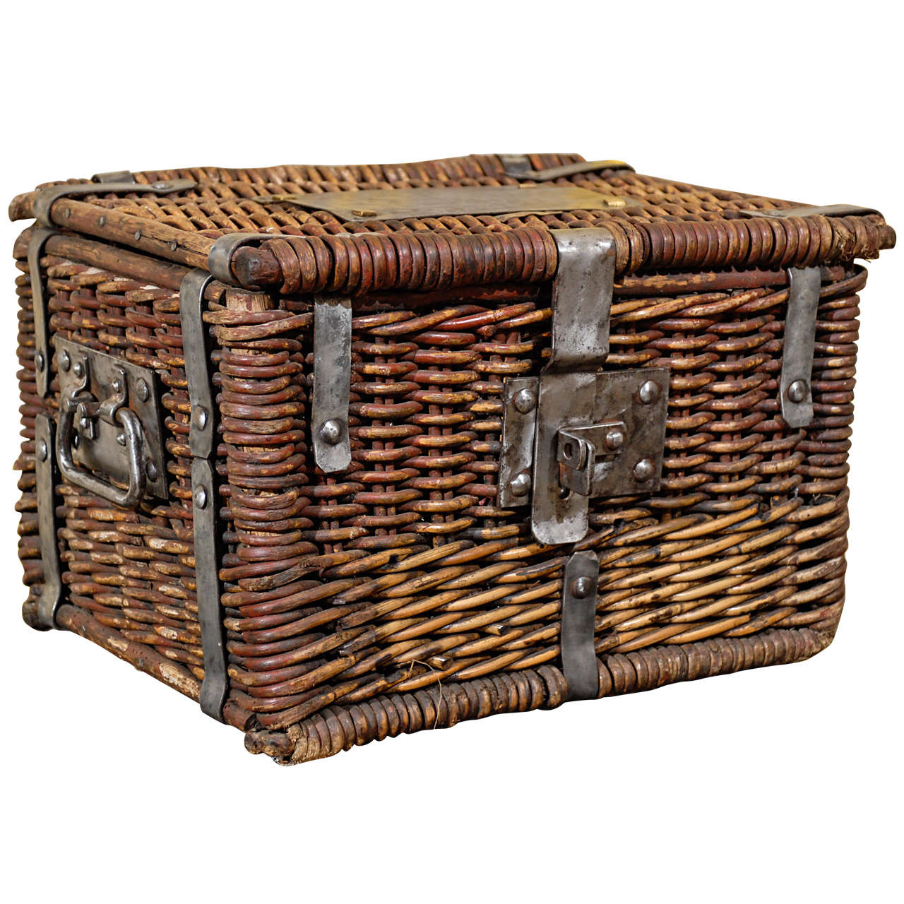 1940s Basket With Steel Straps and Handles