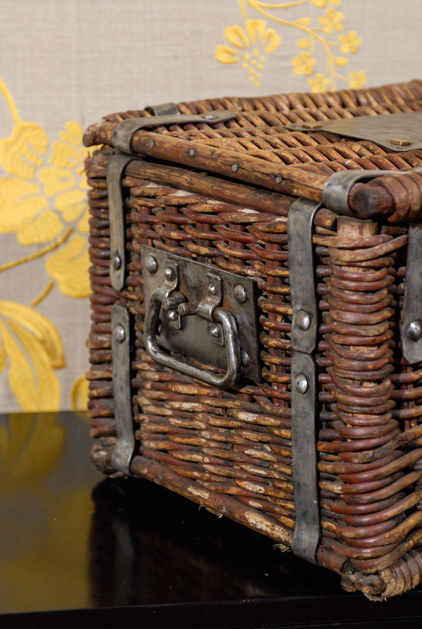 1940s Basket With Steel Straps and Handles In Excellent Condition In Atlanta, GA