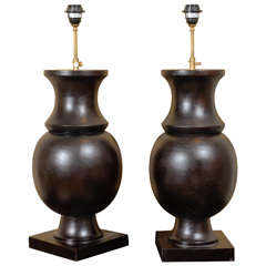Pair of Contemporary Lamps in Wood Noir Patina