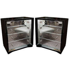 Pair of James Mont Style Dressers with Black and Starphire Mirror