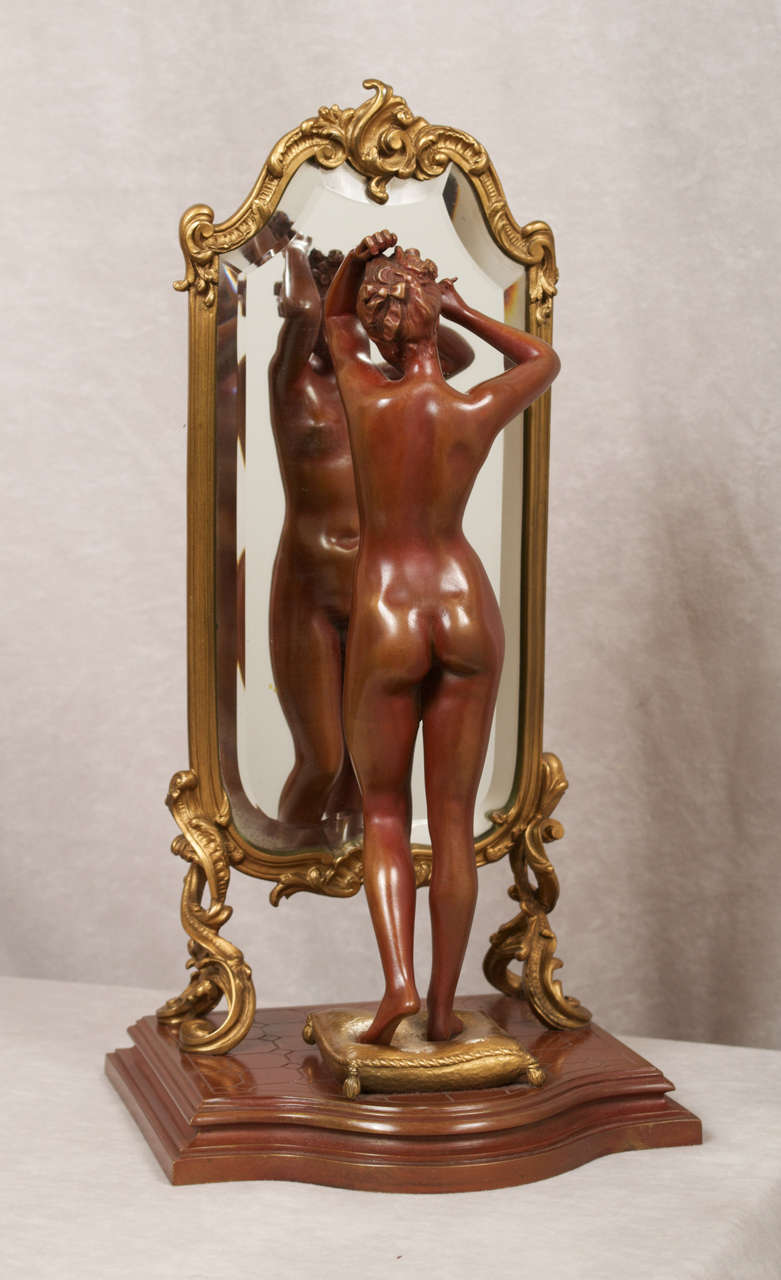 This is one of the most beautiful bronzes we have ever offered.  Every characteristic, from the incredible rich patina, to the fine detail ,and the ultimate subject matter, make this one of the greats.  Here is this sexy nude woman in this luscious