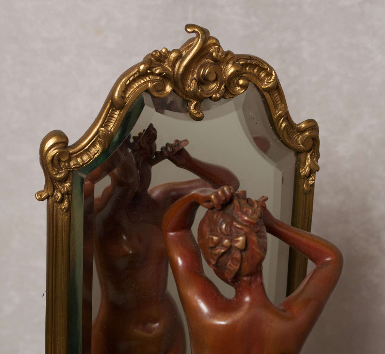 Art Nouveau Bronze Figure of a Nude Woman in Front of a Cheval Mirror