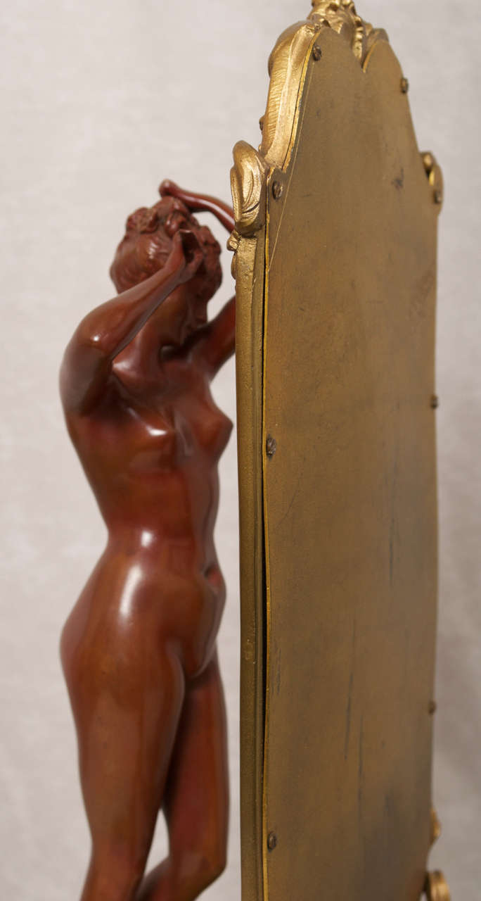French Bronze Figure of a Nude Woman in Front of a Cheval Mirror