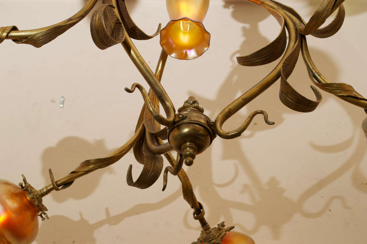 French Art Nouveau Chandelier with Handblown Shades
