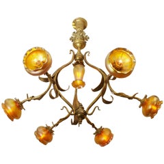 Antique Art Nouveau Chandelier with Handblown Shades