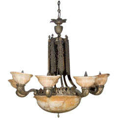 Vintage Eight Light Alabaster 
Brass Chandelier