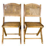 Pair Fruitwood and Caned Folding Chairs