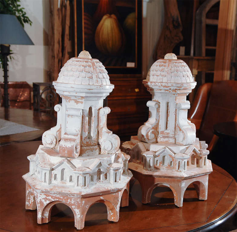 Pair of Unusual French Terracotta Roof Finials.