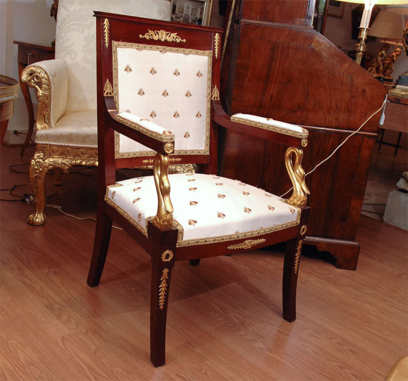 Set of 4 Empire Bonze Dore and Mahogany Arm Chairs