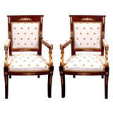  Set of 4 Empire Bonze Dore and Mahogany Arm Chairs