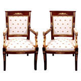Antique Set of 4 Empire Bonze Dore and Mahogany Arm Chairs