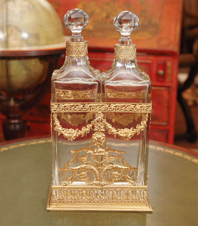 19th Empire Bronze Dore and Crystal Decanter Set