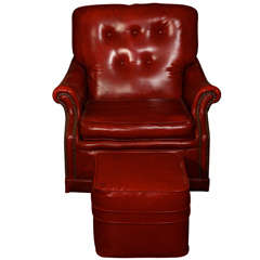 Red Vinyl Chair and Ottoman