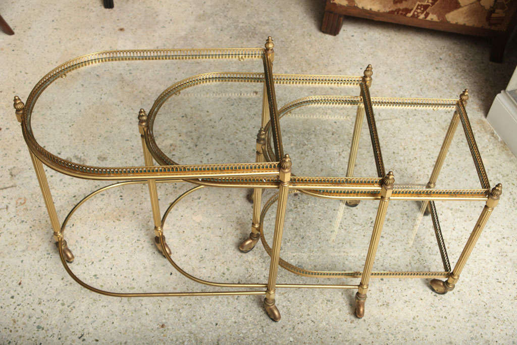 French Maison Jansen Brass Rolling Nesting Tables For Sale