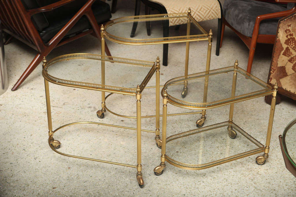 Maison Jansen Brass Rolling Nesting Tables For Sale 2