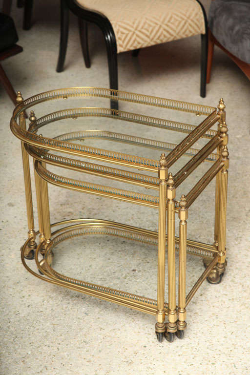 Maison Jansen Brass Rolling Nesting Tables For Sale 5