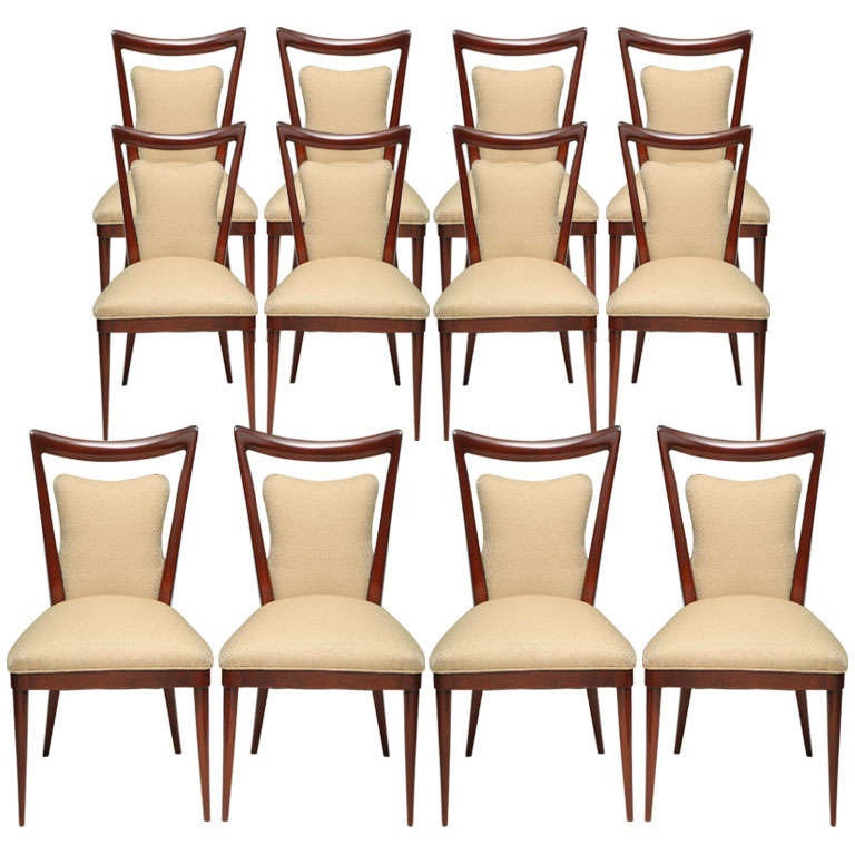 A Set of 12 Melchiorre Bega Mahogany Dining Chairs, Italy