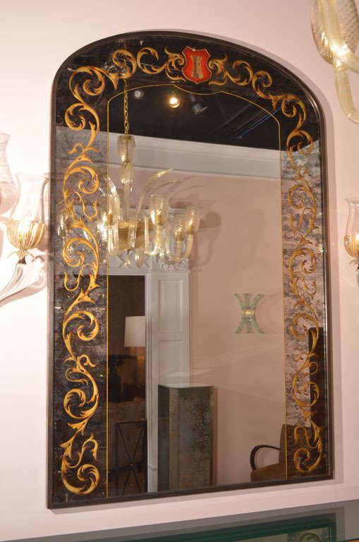 Large French Eglomise 1940's mirror In Excellent Condition For Sale In Dallas, TX