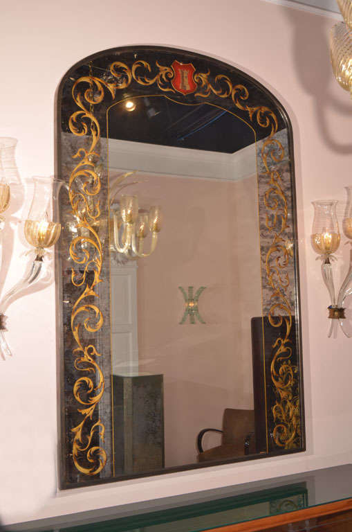 Gilt Large French Eglomise 1940's mirror For Sale