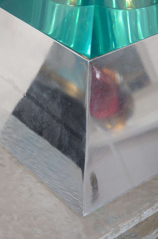 Pair of green lucite pyramid lights 2