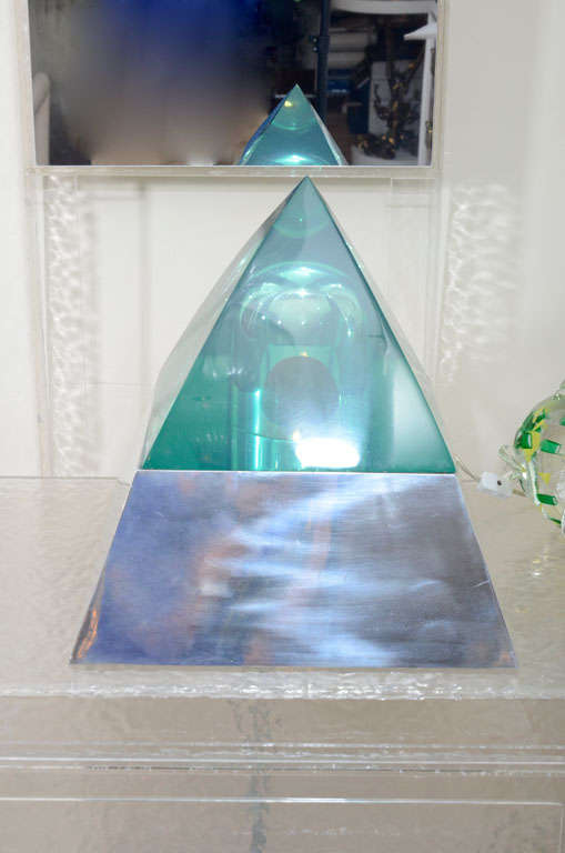 French Pair of green lucite pyramid lights