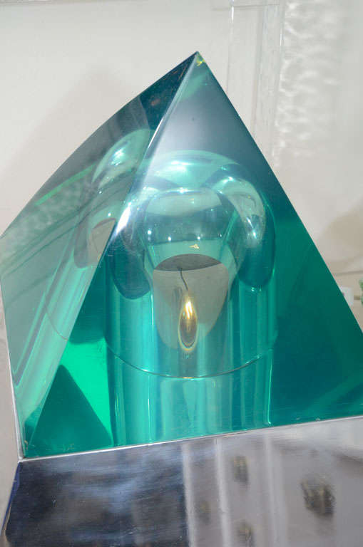 Mid-20th Century Pair of green lucite pyramid lights