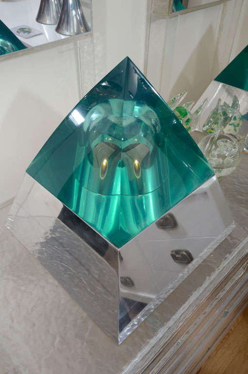 Pair of green lucite pyramid lights 1