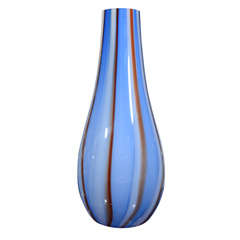 Large blue Murano glass vase with inclusive amber striping