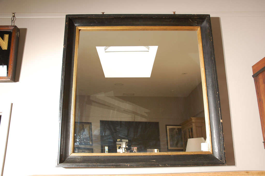 French Black and Gilt Square Mirror, Circa 1860
