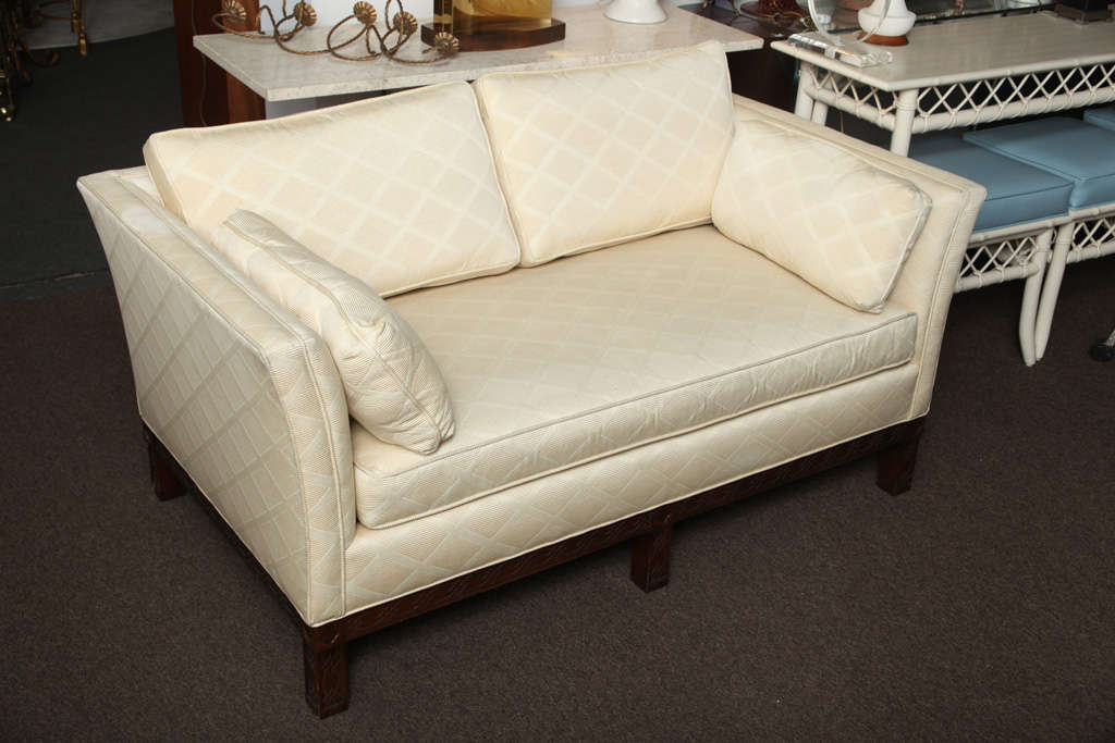 Hand carved Loveseat... the frame features in solid mahogany wood and figured veneers ...