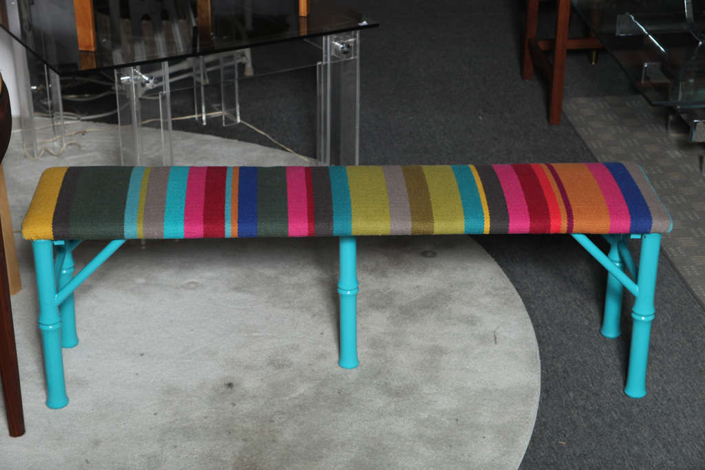 Glam Upholstered &  Lacquered Turquoise  Bamboo Bench