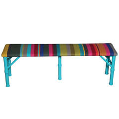 Vintage Glam Upholstered &  Lacquered Turquoise  Bamboo Bench