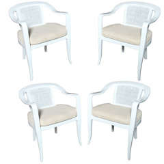 Set of 4 White Lacquered Solid  Maple Wood Chairs