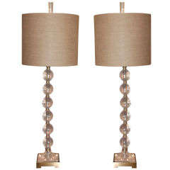 Pair of Lucite and Brass Lamps