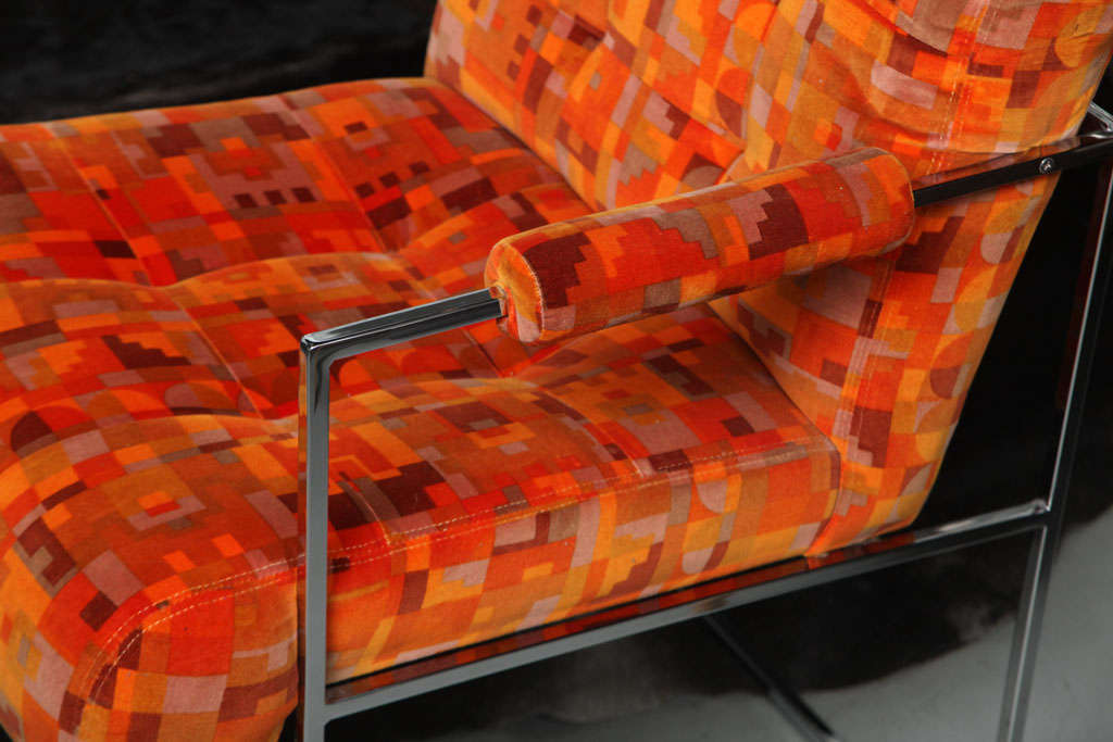 Chrome Pair of Milo Baughman Chairs with Original Larsen Fabric