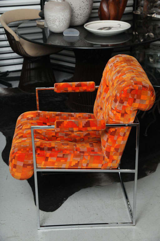 Pair of Milo Baughman Chairs with Original Larsen Fabric 2