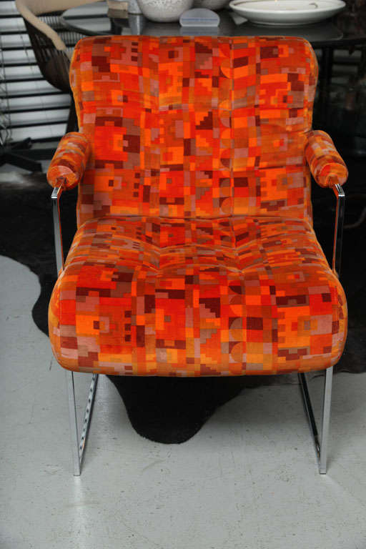 Pair of Milo Baughman Chairs with Original Larsen Fabric 4