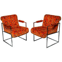 Pair of Milo Baughman Chairs with Original Larsen Fabric